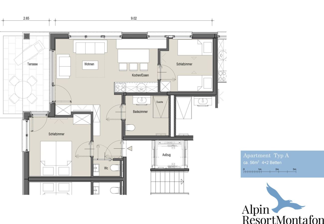 Appartement in Gargellen - Zwei-Schlafzimmer Wohnapartment 