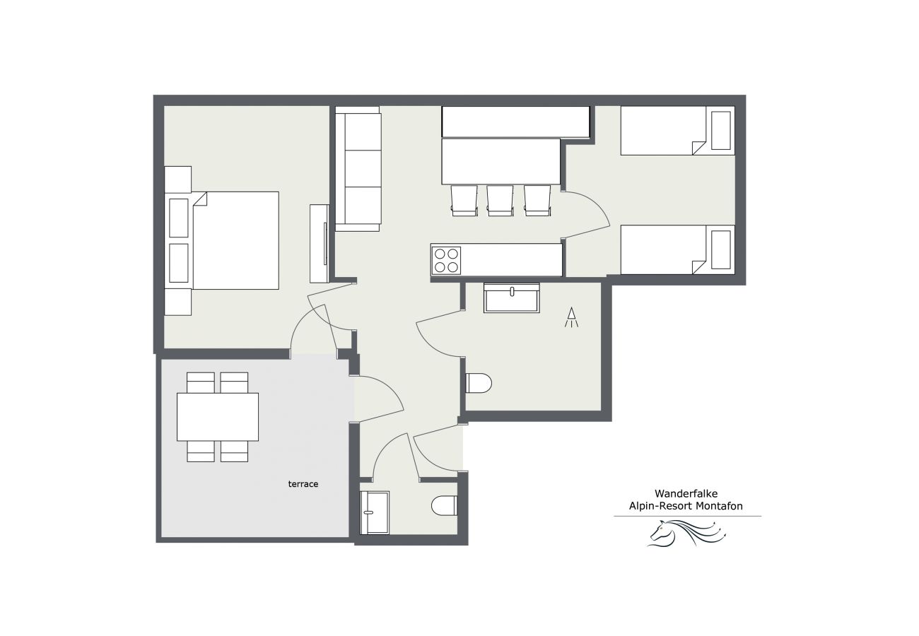 Ferienwohnung in Gargellen - Apartment mit zwei Schlafzimmer mit Doppelbett und Einzelbetten 